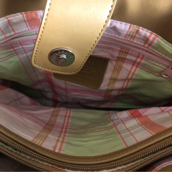 Fossil Woven Fabric Double Strap Shoulder Bag Purse with Plaid Lining - Picture 16 of 16